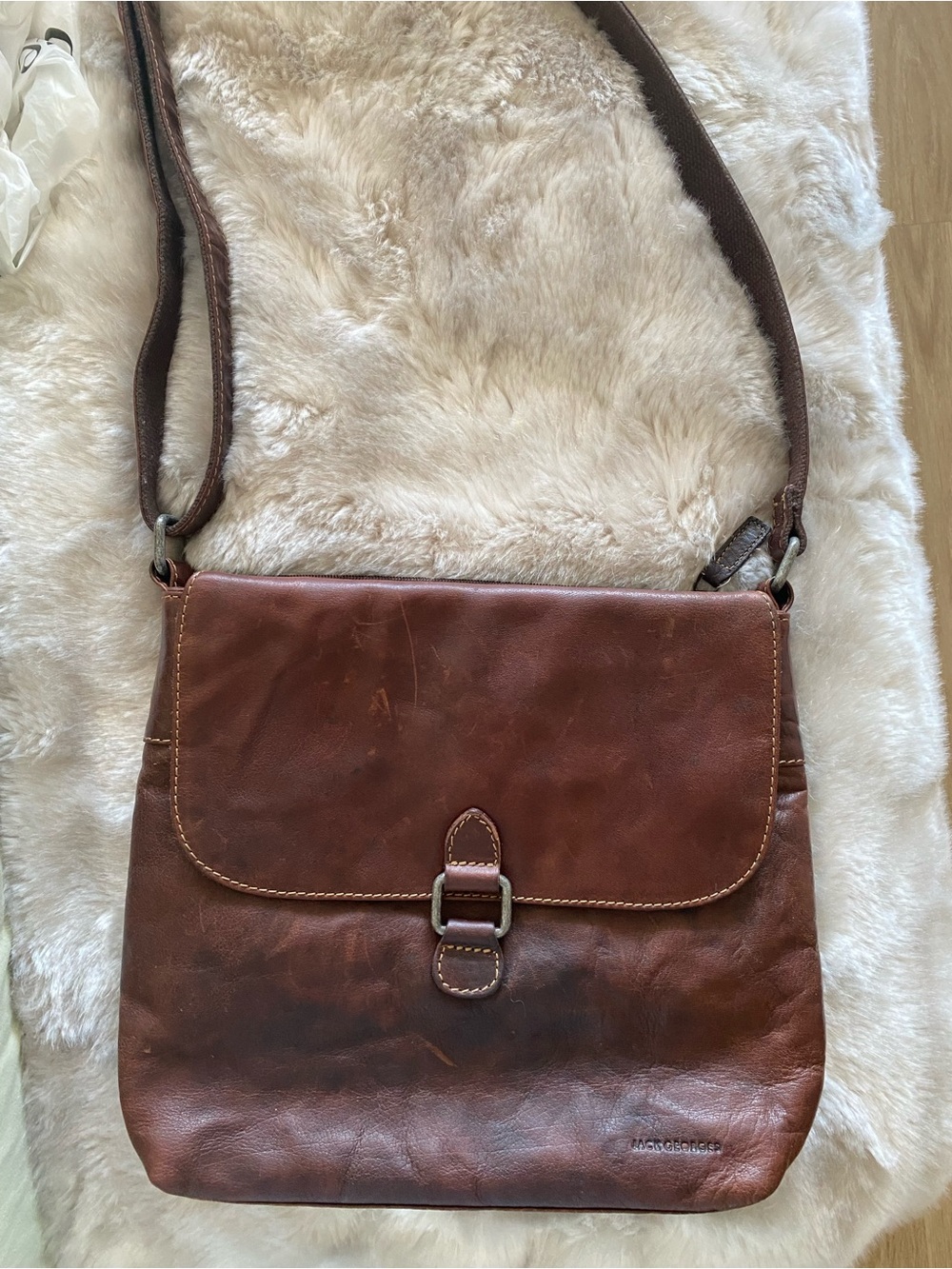 Classic Brown Leather Messenger Bag with Front Buckle